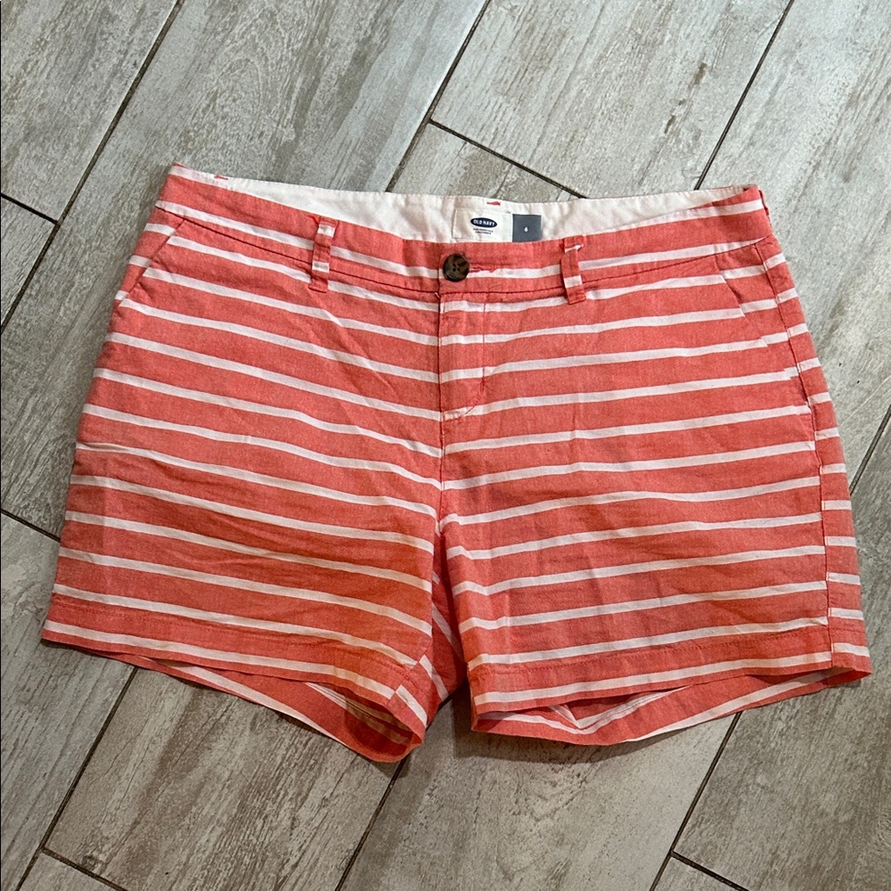 [Old Navy] Coral and White Striped Shorts - Size 6